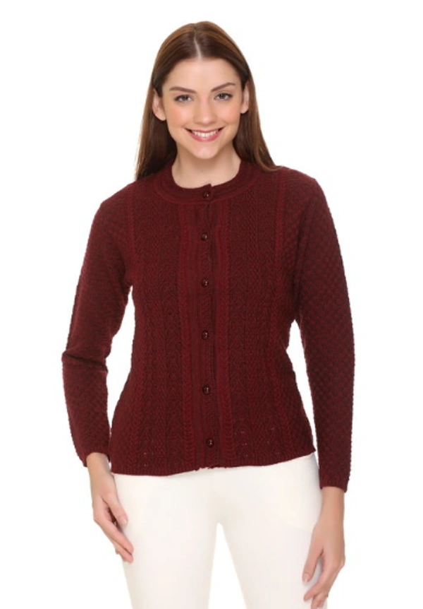 CLAPTON  Self Design/ Knitting Full Sleeves Sweater, Cardigan   This Is Pefect Skinny Jeans, Laggines Dresses - M, Maroon, Wool, Pack of 1